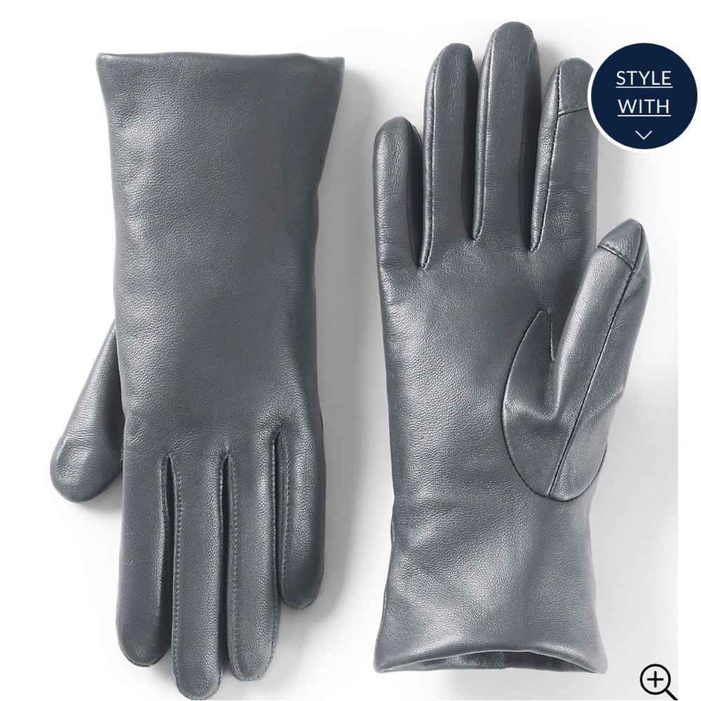 Lands’ End Gray Women's Cashmere Lined Leather Gloves Size L